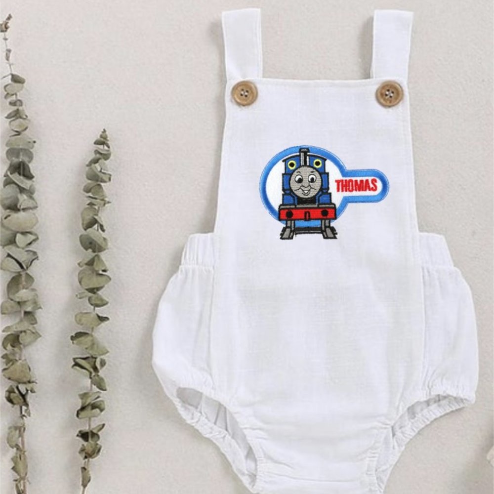 Thomas the Train romper Smash Cake Birthday Outfit Dress Clothes Bodysuit